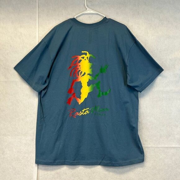 VTG 90s Rasta Man Running Man T-Shirt Mens XXL Blue Rastafari Reggae Jamaica - Picture 1 of 12